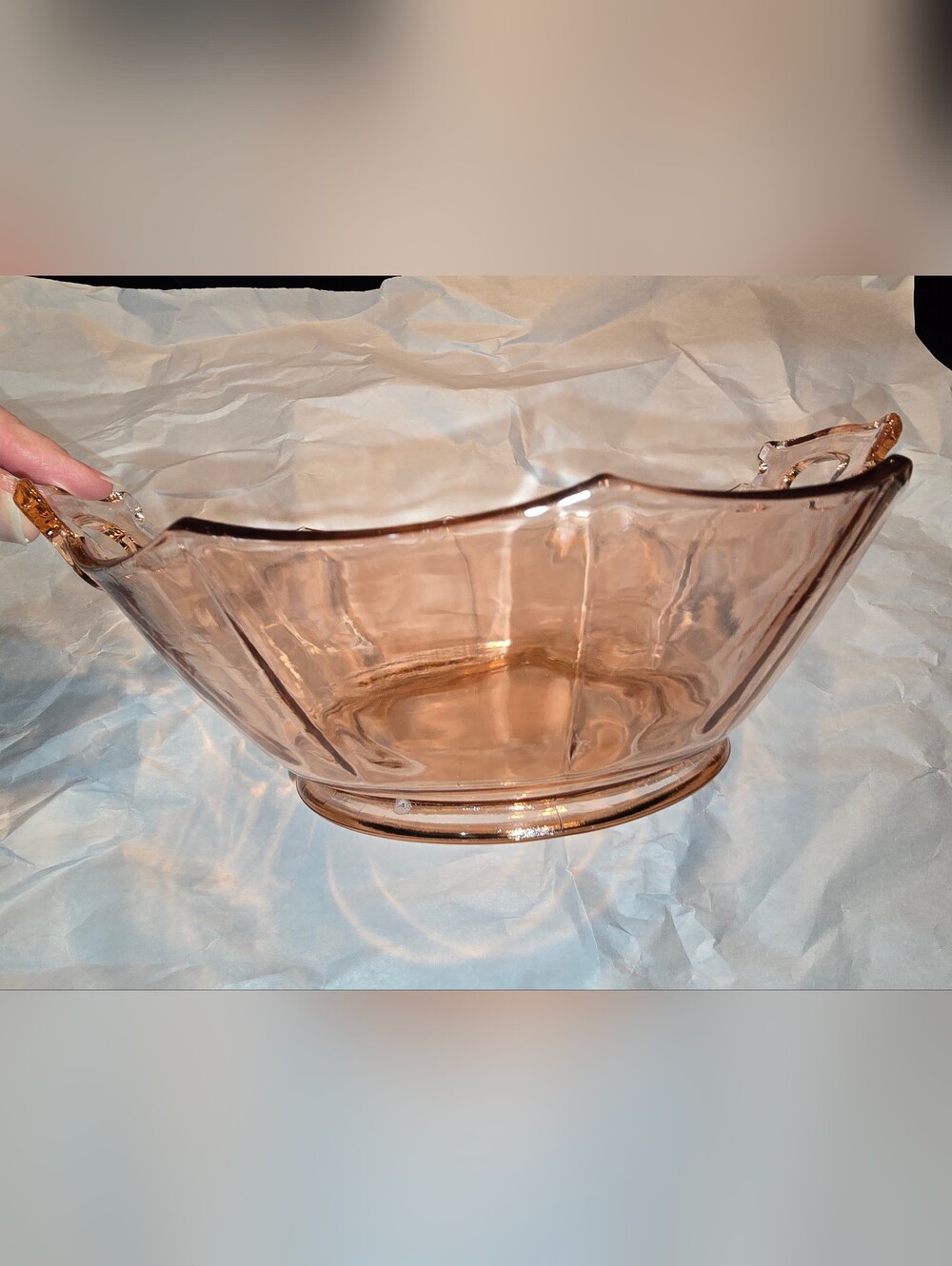 Vintage Pink Depression Glass Serving Bowl with Handles
